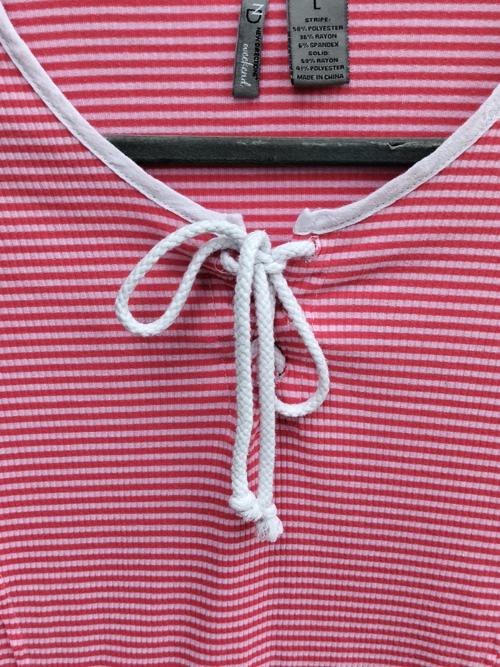 new directions Pink Striped Lace-Up Long Sleeve Top with White Hem. WS 78 - Picture 4 of 6